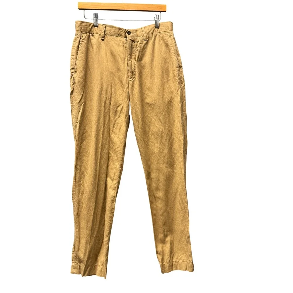 Polo Ralph Lauren Pants Mens 33x32 Classic Fit Khaki Linen Blend Coastal Chino